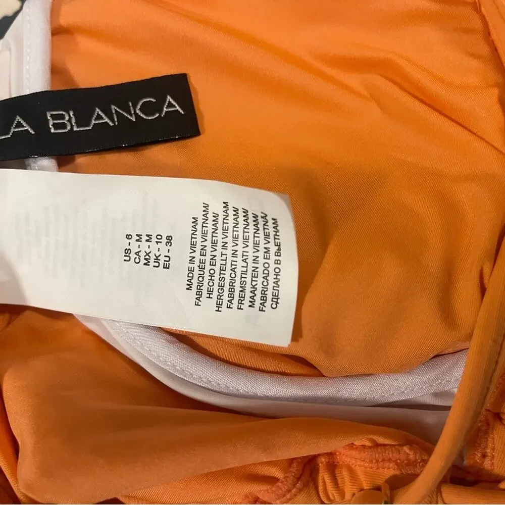 La Blanca lace-up bathing suit with underwire in tangelo.